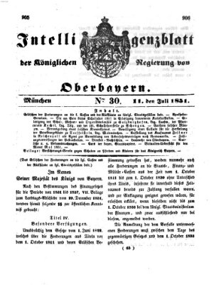 Intelligenzblatt der Königlichen Regierung von Oberbayern (Münchner Intelligenzblatt) Freitag 11. Juli 1851