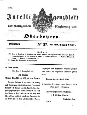 Intelligenzblatt der Königlichen Regierung von Oberbayern (Münchner Intelligenzblatt) Freitag 22. August 1851