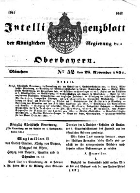 Intelligenzblatt der Königlichen Regierung von Oberbayern (Münchner Intelligenzblatt) Freitag 28. November 1851