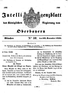 Intelligenzblatt der Königlichen Regierung von Oberbayern (Münchner Intelligenzblatt) Montag 29. Dezember 1851