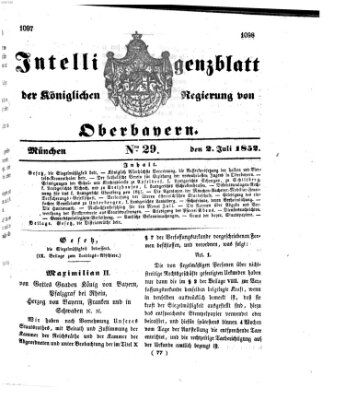 Intelligenzblatt der Königlichen Regierung von Oberbayern (Münchner Intelligenzblatt) Freitag 2. Juli 1852