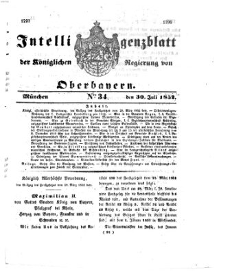 Intelligenzblatt der Königlichen Regierung von Oberbayern (Münchner Intelligenzblatt) Freitag 30. Juli 1852