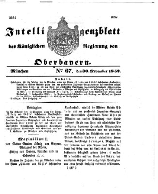 Intelligenzblatt der Königlichen Regierung von Oberbayern (Münchner Intelligenzblatt) Dienstag 30. November 1852