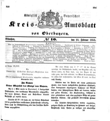 Königlich-bayerisches Kreis-Amtsblatt von Oberbayern (Münchner Intelligenzblatt) Freitag 23. Februar 1855