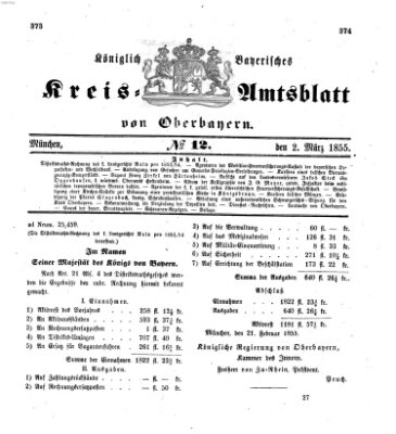 Königlich-bayerisches Kreis-Amtsblatt von Oberbayern (Münchner Intelligenzblatt) Freitag 2. März 1855