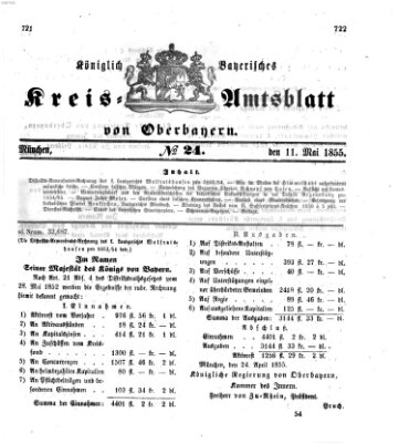 Königlich-bayerisches Kreis-Amtsblatt von Oberbayern (Münchner Intelligenzblatt) Freitag 11. Mai 1855