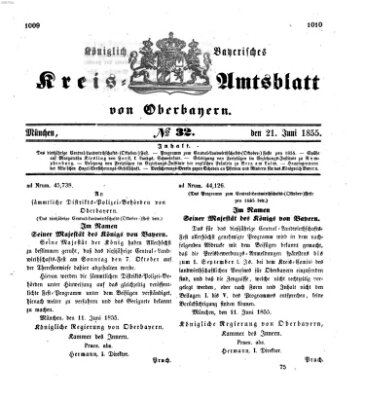 Königlich-bayerisches Kreis-Amtsblatt von Oberbayern (Münchner Intelligenzblatt) Donnerstag 21. Juni 1855