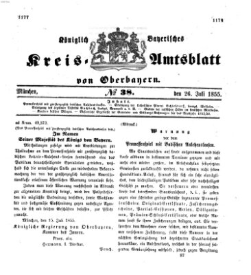 Königlich-bayerisches Kreis-Amtsblatt von Oberbayern (Münchner Intelligenzblatt) Thursday 26. July 1855