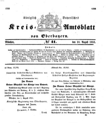 Königlich-bayerisches Kreis-Amtsblatt von Oberbayern (Münchner Intelligenzblatt) Freitag 10. August 1855