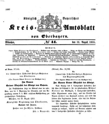 Königlich-bayerisches Kreis-Amtsblatt von Oberbayern (Münchner Intelligenzblatt) Freitag 31. August 1855