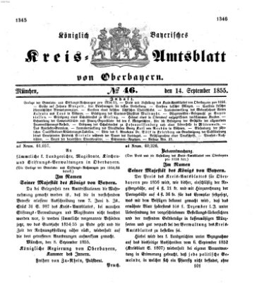 Königlich-bayerisches Kreis-Amtsblatt von Oberbayern (Münchner Intelligenzblatt) Freitag 14. September 1855