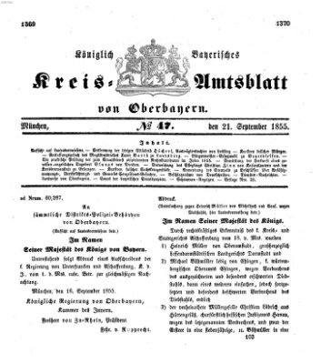 Königlich-bayerisches Kreis-Amtsblatt von Oberbayern (Münchner Intelligenzblatt) Freitag 21. September 1855