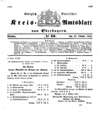 Königlich-bayerisches Kreis-Amtsblatt von Oberbayern (Münchner Intelligenzblatt) Freitag 19. Oktober 1855