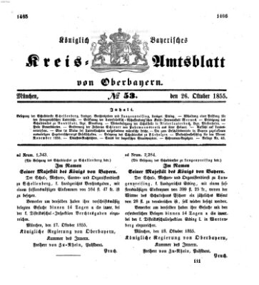 Königlich-bayerisches Kreis-Amtsblatt von Oberbayern (Münchner Intelligenzblatt) Freitag 26. Oktober 1855