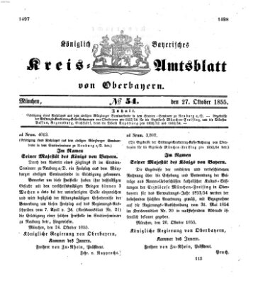 Königlich-bayerisches Kreis-Amtsblatt von Oberbayern (Münchner Intelligenzblatt) Samstag 27. Oktober 1855