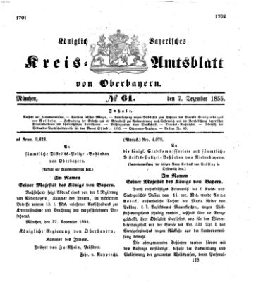 Königlich-bayerisches Kreis-Amtsblatt von Oberbayern (Münchner Intelligenzblatt) Freitag 7. Dezember 1855