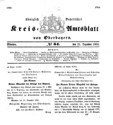 Königlich-bayerisches Kreis-Amtsblatt von Oberbayern (Münchner Intelligenzblatt) Freitag 21. Dezember 1855