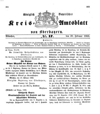 Königlich-bayerisches Kreis-Amtsblatt von Oberbayern (Münchner Intelligenzblatt) Freitag 20. Februar 1863