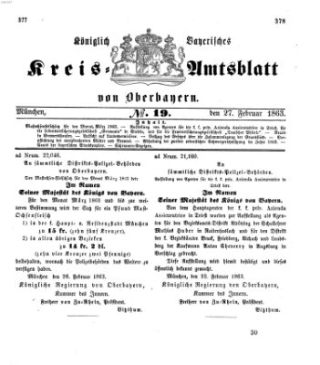 Königlich-bayerisches Kreis-Amtsblatt von Oberbayern (Münchner Intelligenzblatt) Freitag 27. Februar 1863