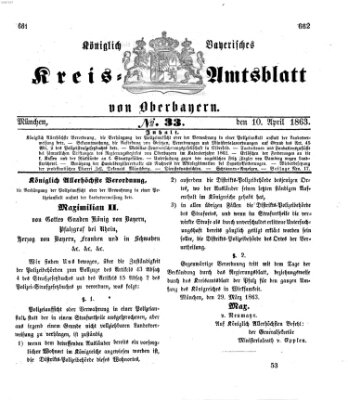 Königlich-bayerisches Kreis-Amtsblatt von Oberbayern (Münchner Intelligenzblatt) Freitag 10. April 1863