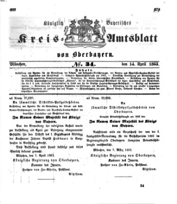 Königlich-bayerisches Kreis-Amtsblatt von Oberbayern (Münchner Intelligenzblatt) Dienstag 14. April 1863