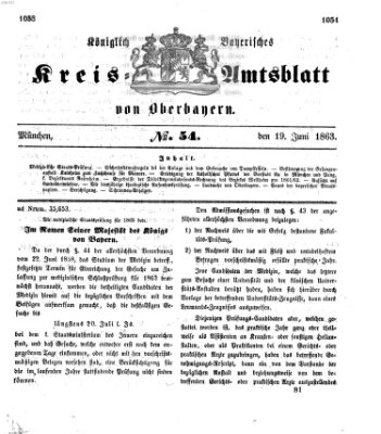 Königlich-bayerisches Kreis-Amtsblatt von Oberbayern (Münchner Intelligenzblatt) Freitag 19. Juni 1863