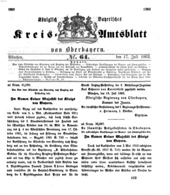 Königlich-bayerisches Kreis-Amtsblatt von Oberbayern (Münchner Intelligenzblatt) Freitag 17. Juli 1863