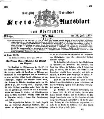 Königlich-bayerisches Kreis-Amtsblatt von Oberbayern (Münchner Intelligenzblatt) Dienstag 21. Juli 1863