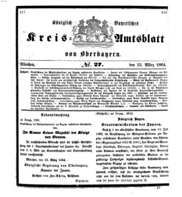 Königlich-bayerisches Kreis-Amtsblatt von Oberbayern (Münchner Intelligenzblatt) Dienstag 22. März 1864