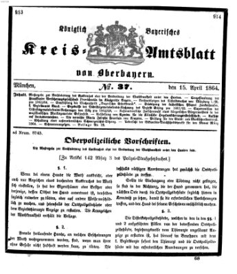 Königlich-bayerisches Kreis-Amtsblatt von Oberbayern (Münchner Intelligenzblatt) Freitag 15. April 1864