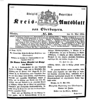 Königlich-bayerisches Kreis-Amtsblatt von Oberbayern (Münchner Intelligenzblatt) Dienstag 31. Mai 1864