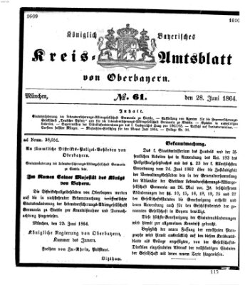 Königlich-bayerisches Kreis-Amtsblatt von Oberbayern (Münchner Intelligenzblatt) Dienstag 28. Juni 1864