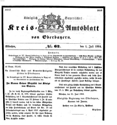 Königlich-bayerisches Kreis-Amtsblatt von Oberbayern (Münchner Intelligenzblatt) Freitag 1. Juli 1864