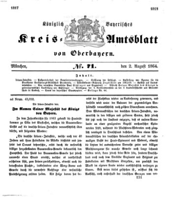 Königlich-bayerisches Kreis-Amtsblatt von Oberbayern (Münchner Intelligenzblatt) Dienstag 2. August 1864