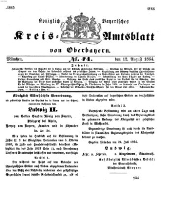 Königlich-bayerisches Kreis-Amtsblatt von Oberbayern (Münchner Intelligenzblatt) Freitag 12. August 1864