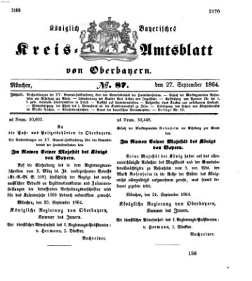 Königlich-bayerisches Kreis-Amtsblatt von Oberbayern (Münchner Intelligenzblatt) Dienstag 27. September 1864