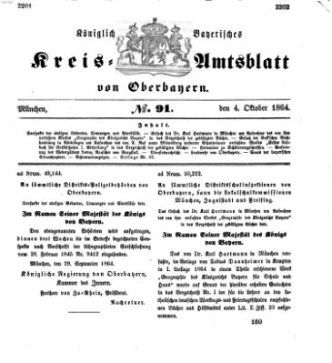 Königlich-bayerisches Kreis-Amtsblatt von Oberbayern (Münchner Intelligenzblatt) Dienstag 4. Oktober 1864