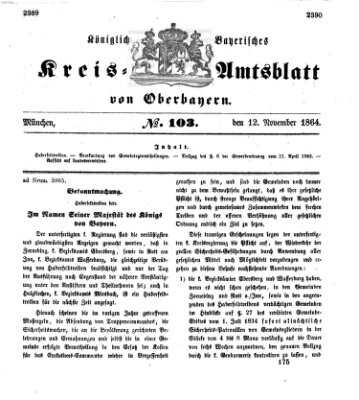 Königlich-bayerisches Kreis-Amtsblatt von Oberbayern (Münchner Intelligenzblatt) Samstag 12. November 1864