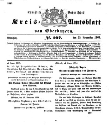 Königlich-bayerisches Kreis-Amtsblatt von Oberbayern (Münchner Intelligenzblatt) Dienstag 22. November 1864