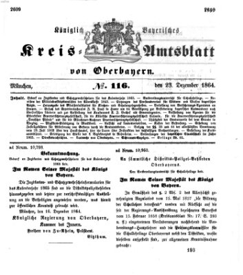 Königlich-bayerisches Kreis-Amtsblatt von Oberbayern (Münchner Intelligenzblatt) Freitag 23. Dezember 1864