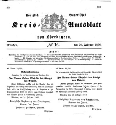 Königlich-bayerisches Kreis-Amtsblatt von Oberbayern (Münchner Intelligenzblatt) Dienstag 20. Februar 1866