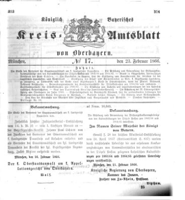 Königlich-bayerisches Kreis-Amtsblatt von Oberbayern (Münchner Intelligenzblatt) Freitag 23. Februar 1866