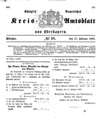 Königlich-bayerisches Kreis-Amtsblatt von Oberbayern (Münchner Intelligenzblatt) Dienstag 27. Februar 1866