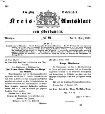 Königlich-bayerisches Kreis-Amtsblatt von Oberbayern (Münchner Intelligenzblatt) Freitag 9. März 1866