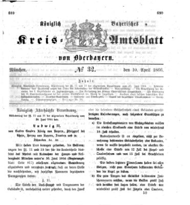 Königlich-bayerisches Kreis-Amtsblatt von Oberbayern (Münchner Intelligenzblatt) Dienstag 10. April 1866