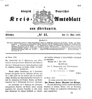 Königlich-bayerisches Kreis-Amtsblatt von Oberbayern (Münchner Intelligenzblatt) Freitag 11. Mai 1866