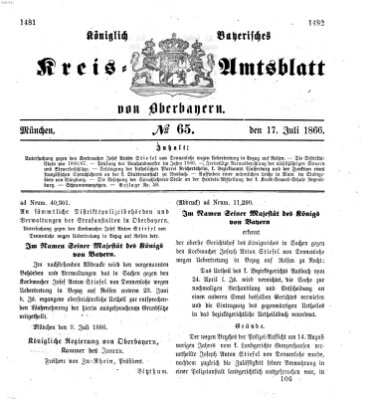 Königlich-bayerisches Kreis-Amtsblatt von Oberbayern (Münchner Intelligenzblatt) Dienstag 17. Juli 1866