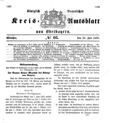 Königlich-bayerisches Kreis-Amtsblatt von Oberbayern (Münchner Intelligenzblatt) Freitag 20. Juli 1866