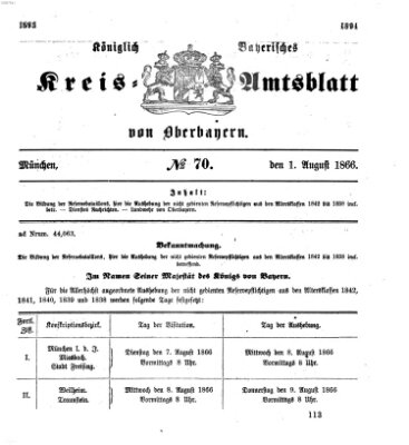 Königlich-bayerisches Kreis-Amtsblatt von Oberbayern (Münchner Intelligenzblatt) Mittwoch 1. August 1866