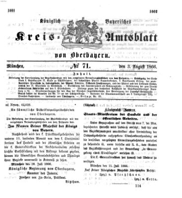 Königlich-bayerisches Kreis-Amtsblatt von Oberbayern (Münchner Intelligenzblatt) Freitag 3. August 1866